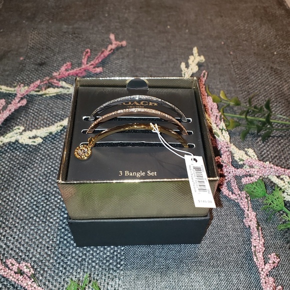3 Piece Tri Color Coach Bangle Set - Picture 2 of 4